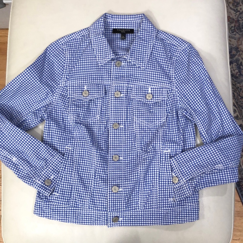 Talbots blue gingham jean jacket